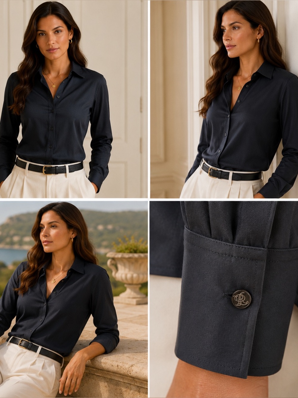 Ralph Lauren Black Label Black Silk Button-Up Slip fit Blouse